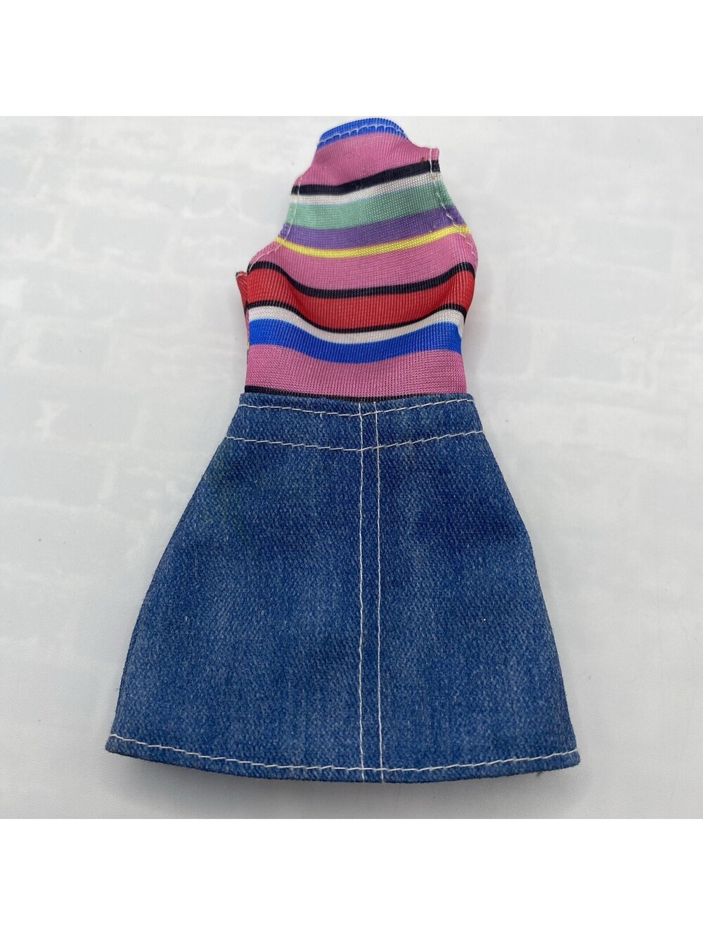 Barbie Dress- Rainbow Striped Jean Halter Dress B20